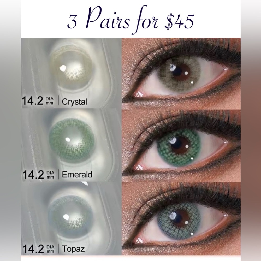 Crystal, Emerald, Topaz Hidrocor Eye Color Lens 3 pack